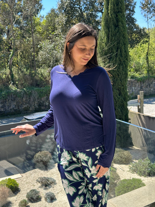 Pijama Calça Flora Azul & Verde