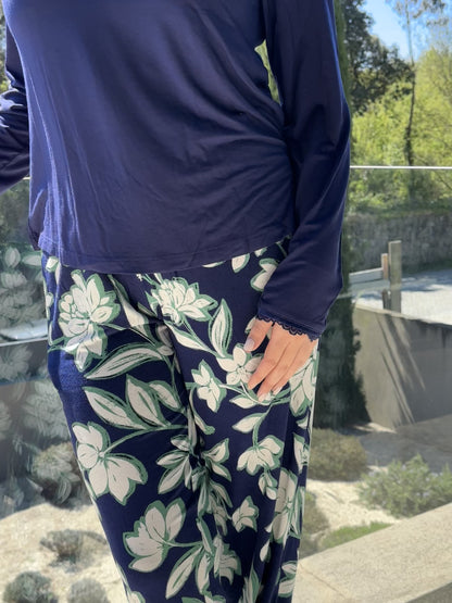 Pijama Calça Flora Azul & Verde